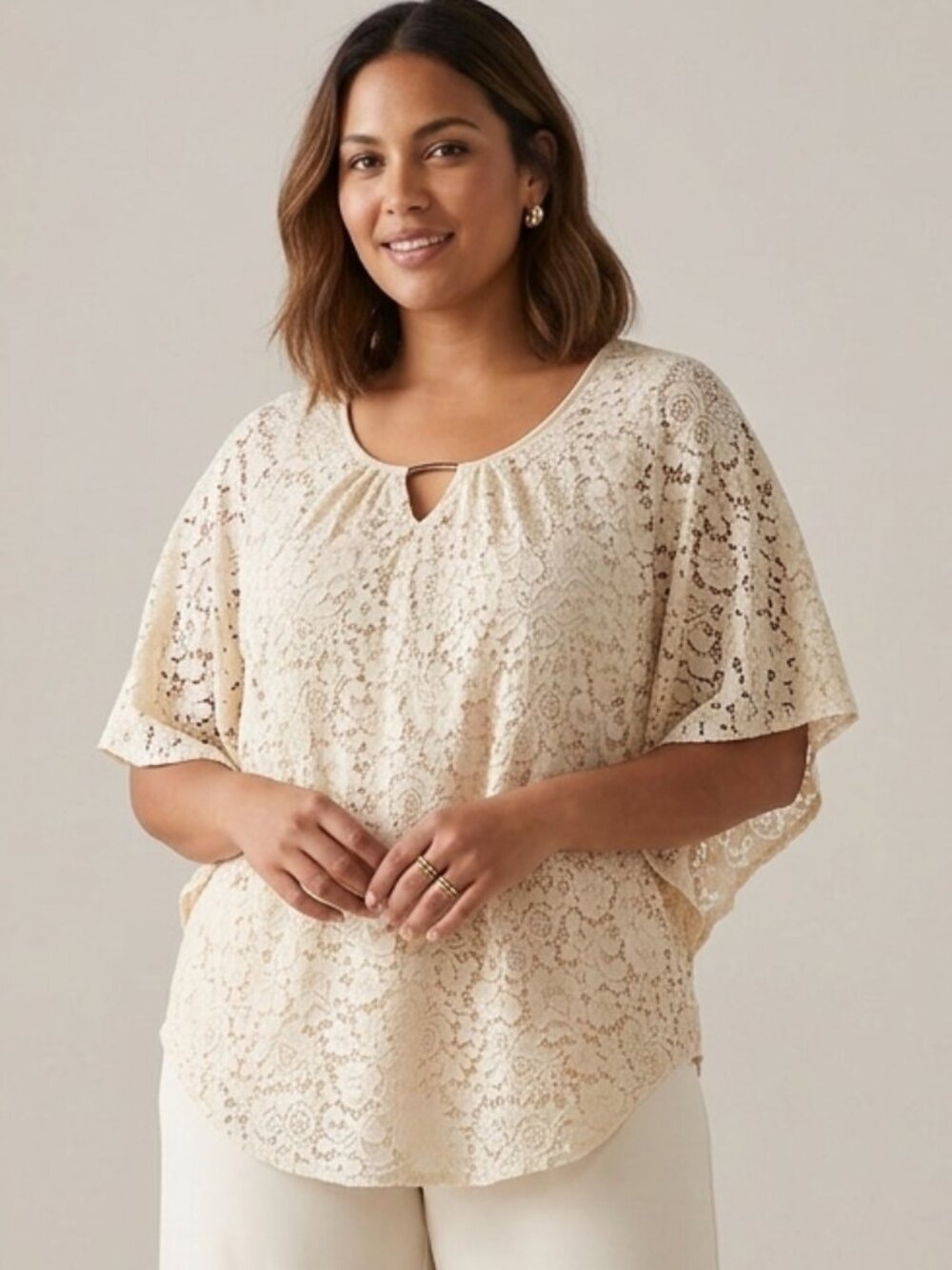 Simply Emma Blouse Cream Floral Lace Boho Festival 3X